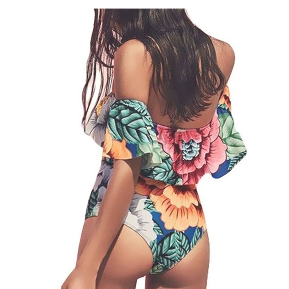 Floral Palm Print Off Shoulder One Piece - Picture 6 of 6